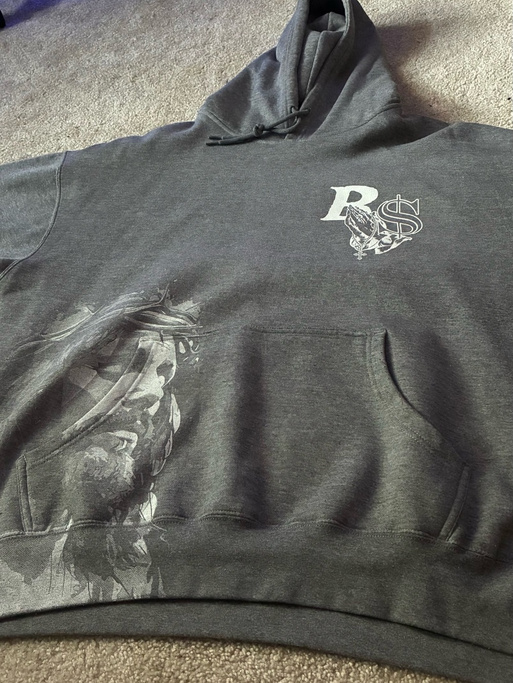 Skydalimit and blue strips collab grey hoodie
